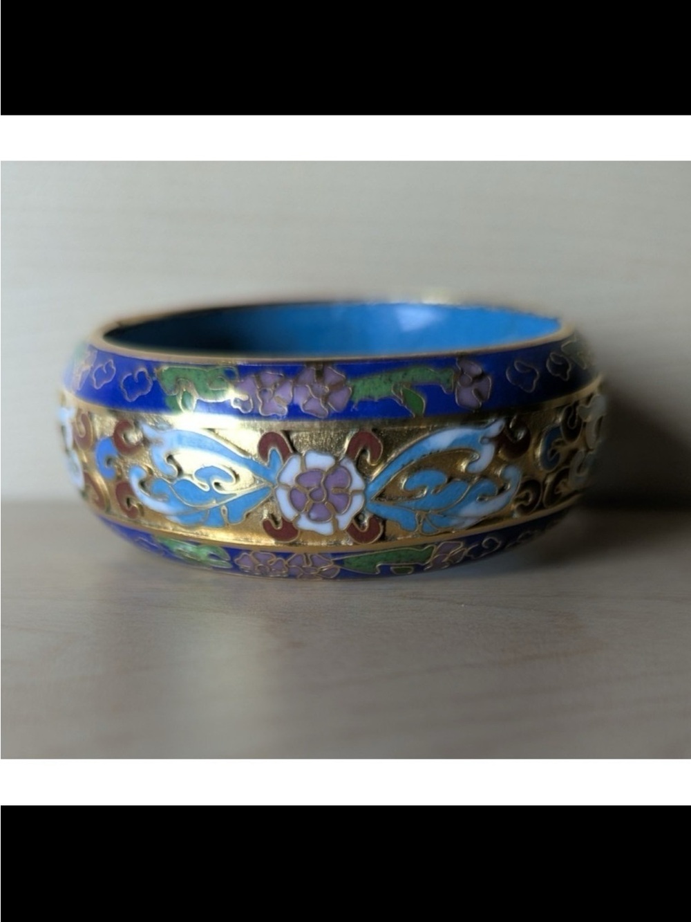 Incredible Detailed Antique Blue and Gold Floral Cloisonné Bracelet - Picture 6 of 13
